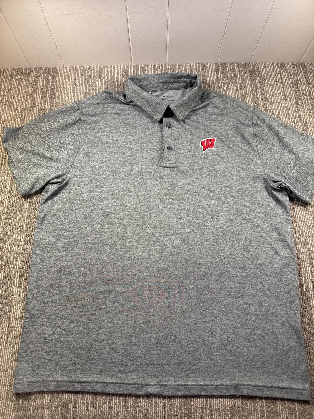 Wisconsin Badgers Polo Shirt Mens 2XL Gray NCAA Basketball Under Armour HeatGear
